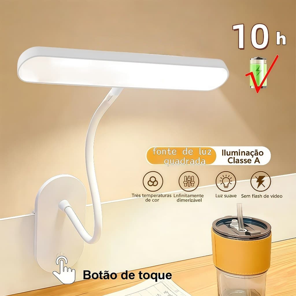 Luminária De Mesa Recarregável Portátil Leitura LED Lâmpada Cabeceira Removível Emergência Sem Fio USB