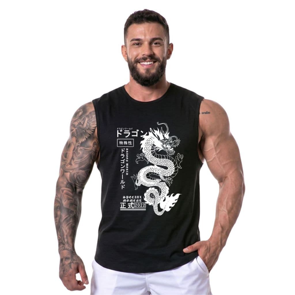 Regata Academia Dragão Japonês Frente Machão Camiseta Masculina Streetwear