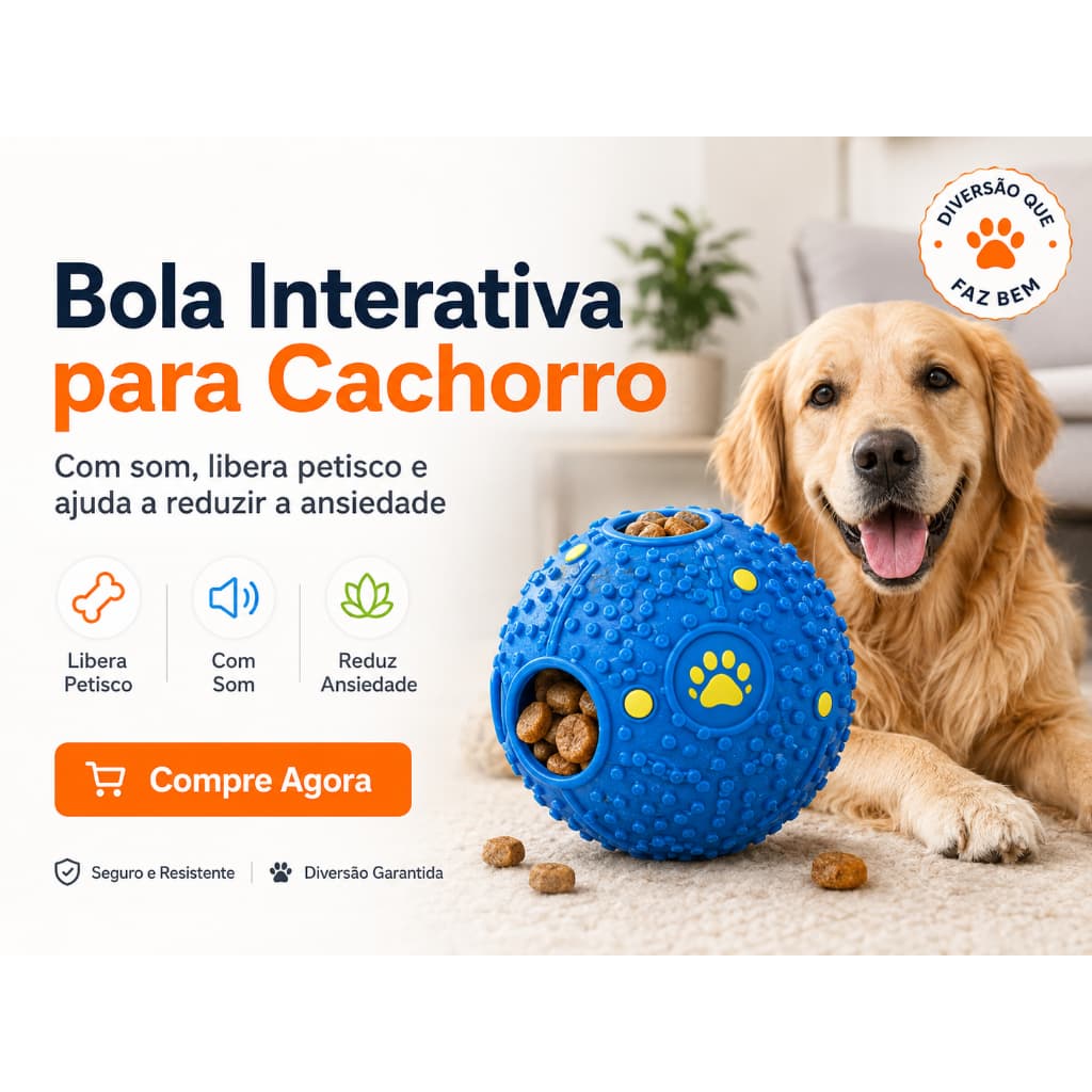 Brinquedo Interativo para Cachorro Bola com Som Libera Petisco Anti Ansiedade