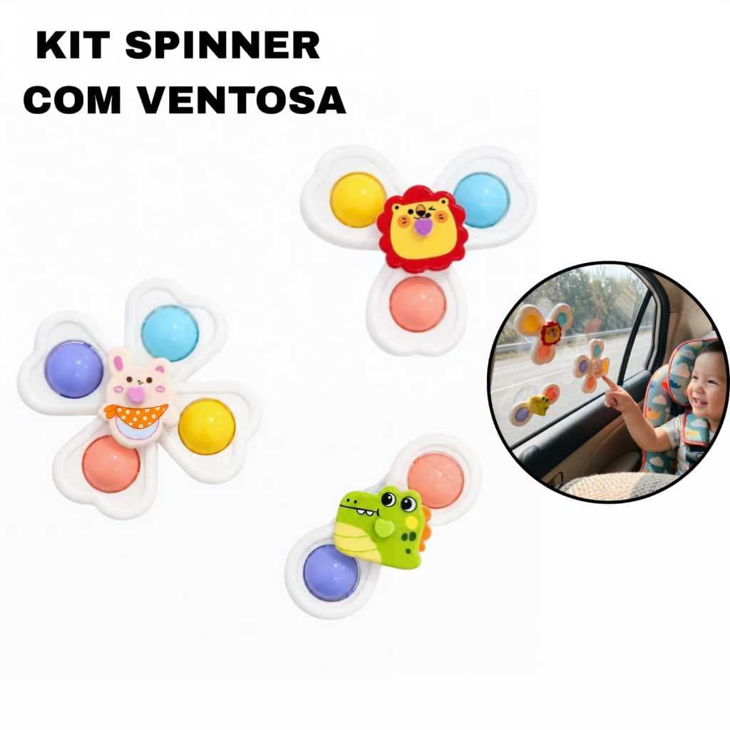 Kit Spinner Giratório Com Ventosa Sensorial Brinquedo Para Banho Passeios 3 Modelos