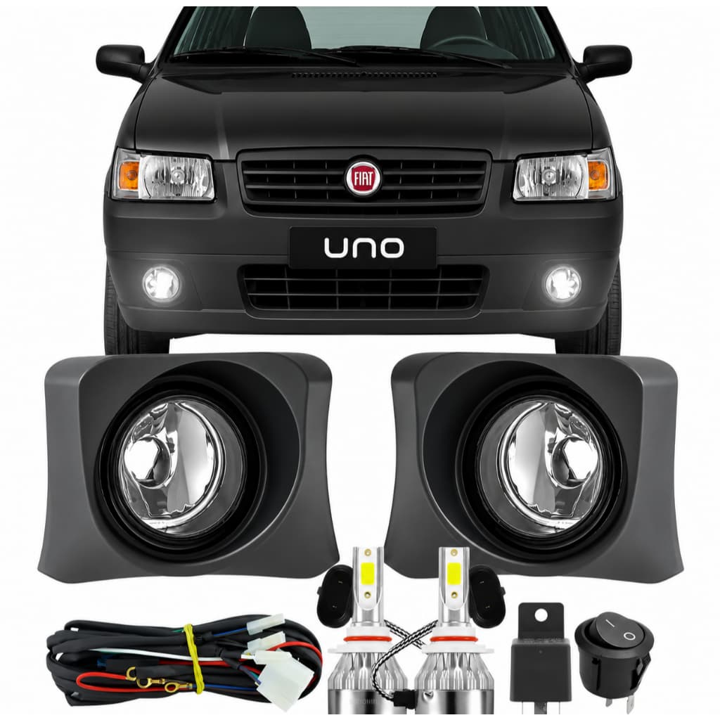Kit Farol Milha Neblina + Lampadas Uno Fiorino 2004 Até 2013
