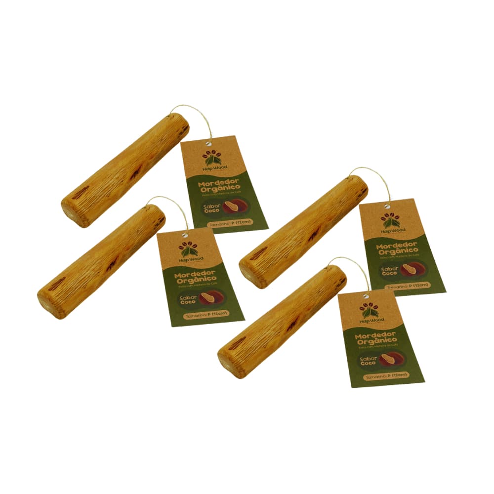 KIT 4 UNIDADES MORDEDOR HELPWOOD  CACHORRO SUSTENTÁVEL PET MADEIRA CAFÉ HIDRATADO ÓLEO CÔCO  PREMIUM