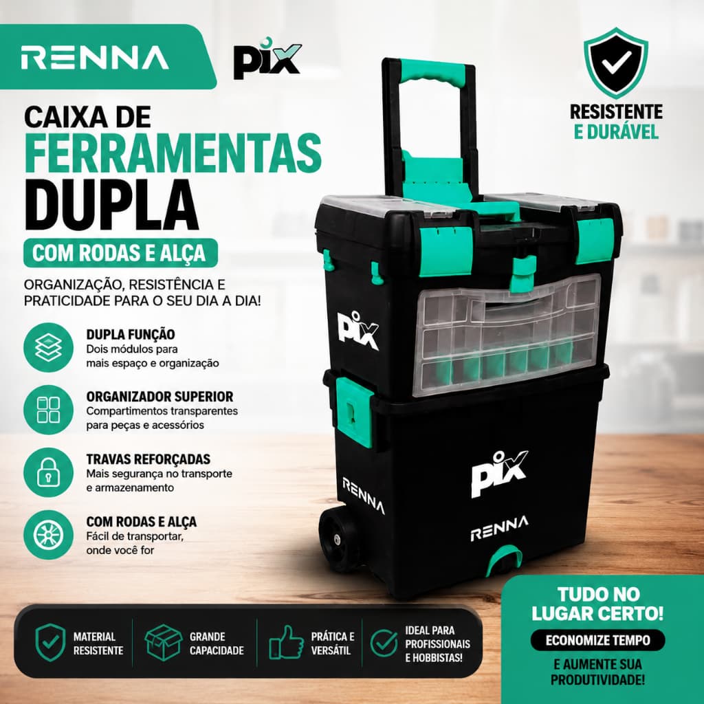 Renna Pix Caixa De Ferramentas Dupla Preto