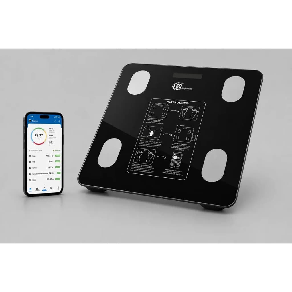 Balança USB Digital Corporal Bioimpedância 180KG Display Lcd Bluetooth Aplicativo Fitness Treino Balança Banheiro