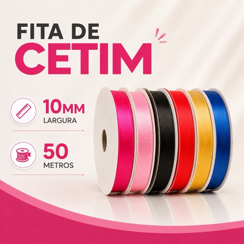Fita de Cetim Lisa - 10MM / 50MT - Diversas Cores