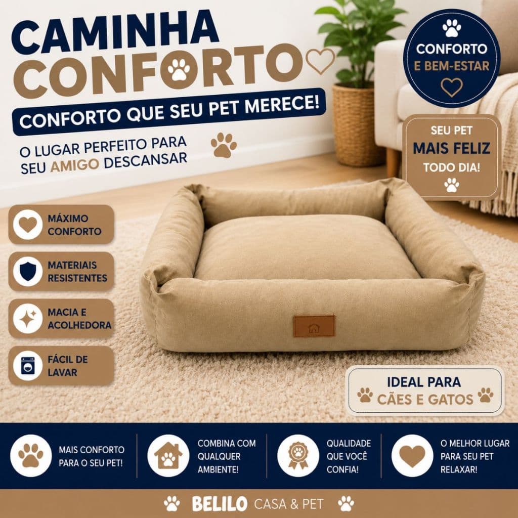 Cama Pet de Sarja para Cachorro Grande Comprimento 70 cm - Super Premium