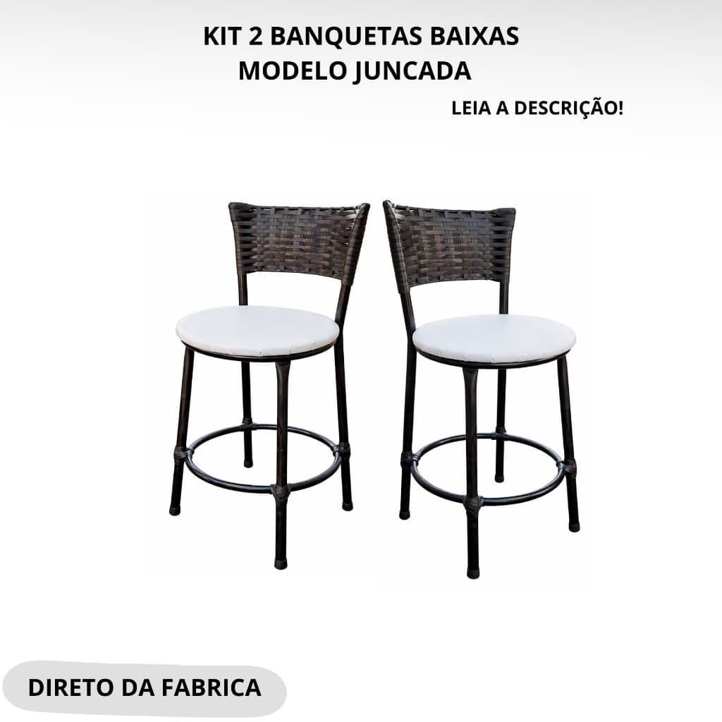 BANQUETAS BAIXAS JUNCO PRETO KIT DE 2 BANQUETAS BAIXAS PARA MESAS BANCADAS
