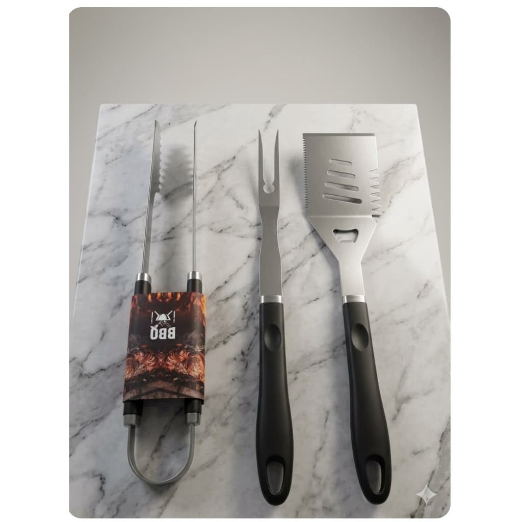 Kit Churrasco Premium Espátula Pegador Garfão Inox 41cm 3 peças