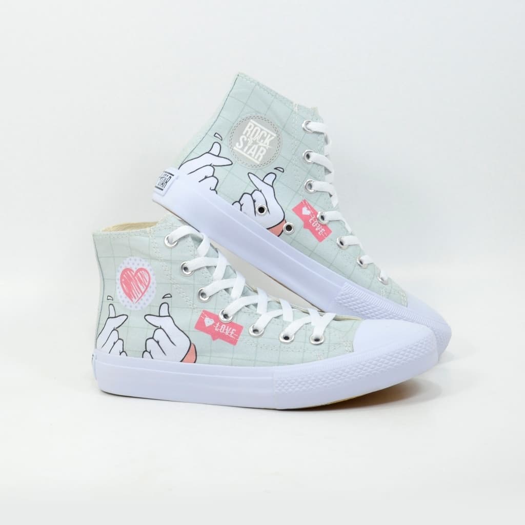 Tênis Feminino Cano Alto Coração Coreano Delicado Casual Confortável