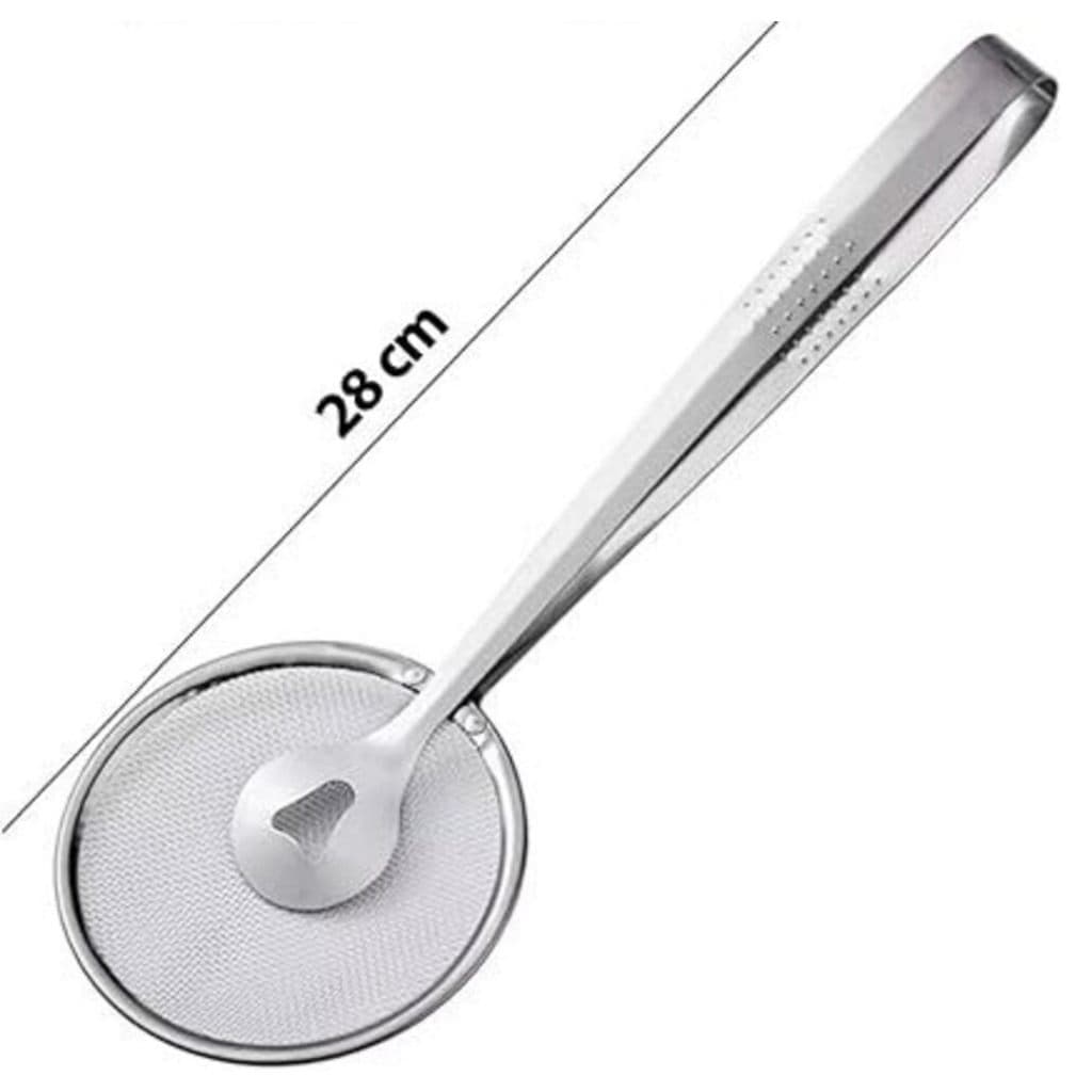 Escumadeira de Inox com Pegador 28cm Prata Multiuso para Frituras Cozinha Gourmet Resistente