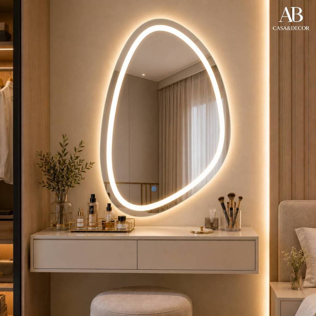 Espelho Decorativo LED Tricor Jateado Lapidado Orgânico Parede Sala Quarto 40x30 80x60