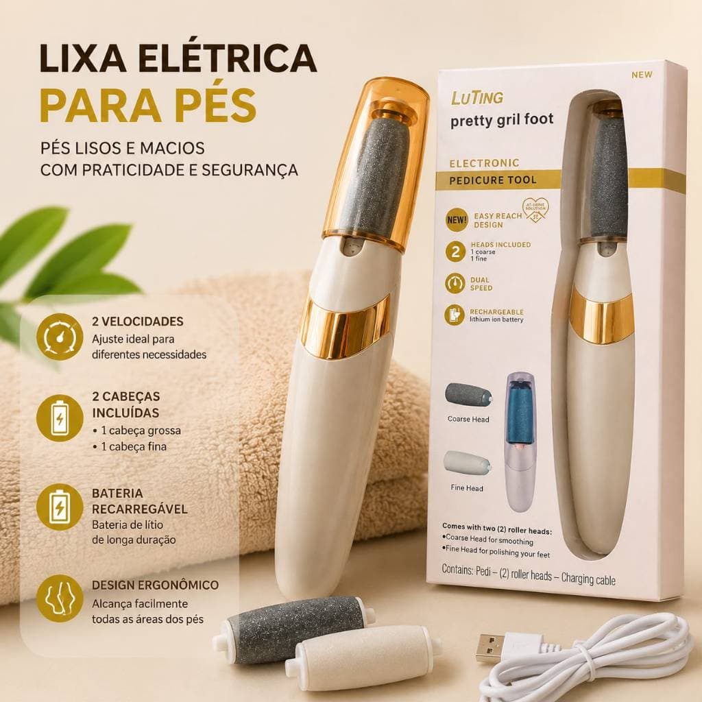 Lixador Elétrico de Pé Portátil - Esfoliador Tira Calos Pedicure Usb Recarregavel Ergonômico