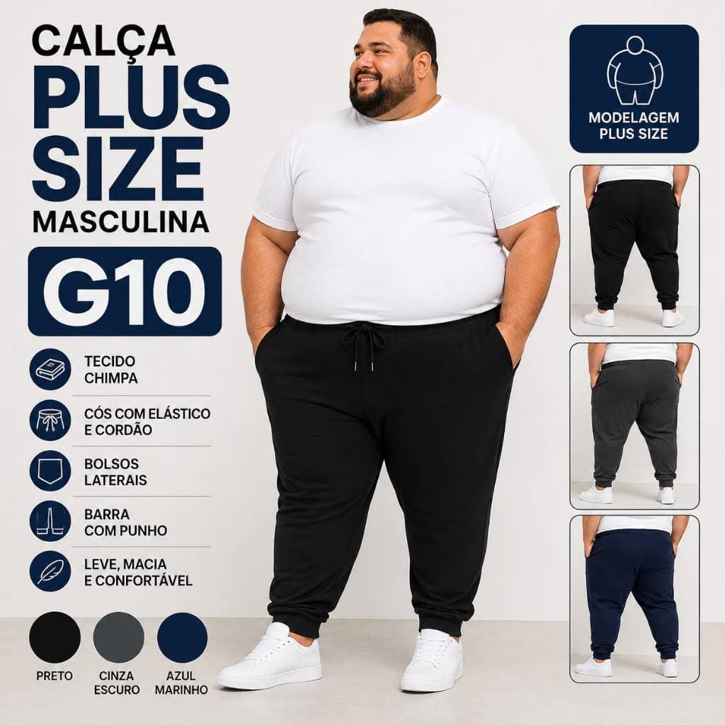 Calça Masculina Plus Size G10 Confortável Com Bolsos
