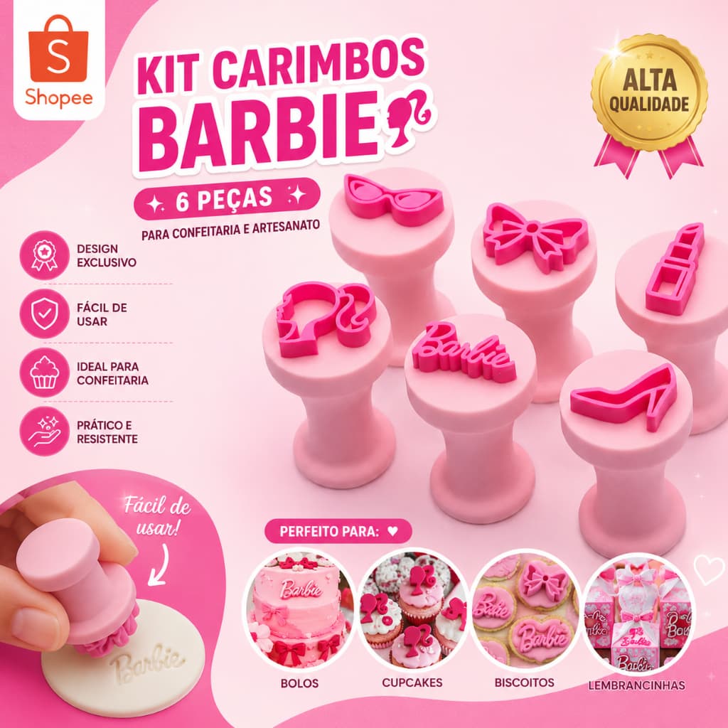 Kit Carimbo Brigadeiro Marcador Para Docinho - Barbie