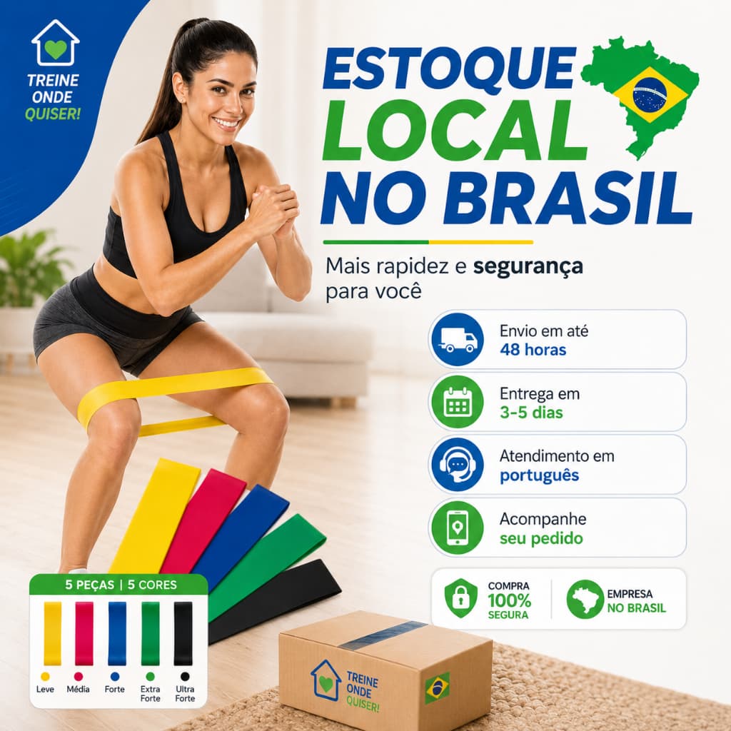 Kit com 5 Faixas Elásticas de Resistência | Yoga Pilates Treinamento Funcional Academia