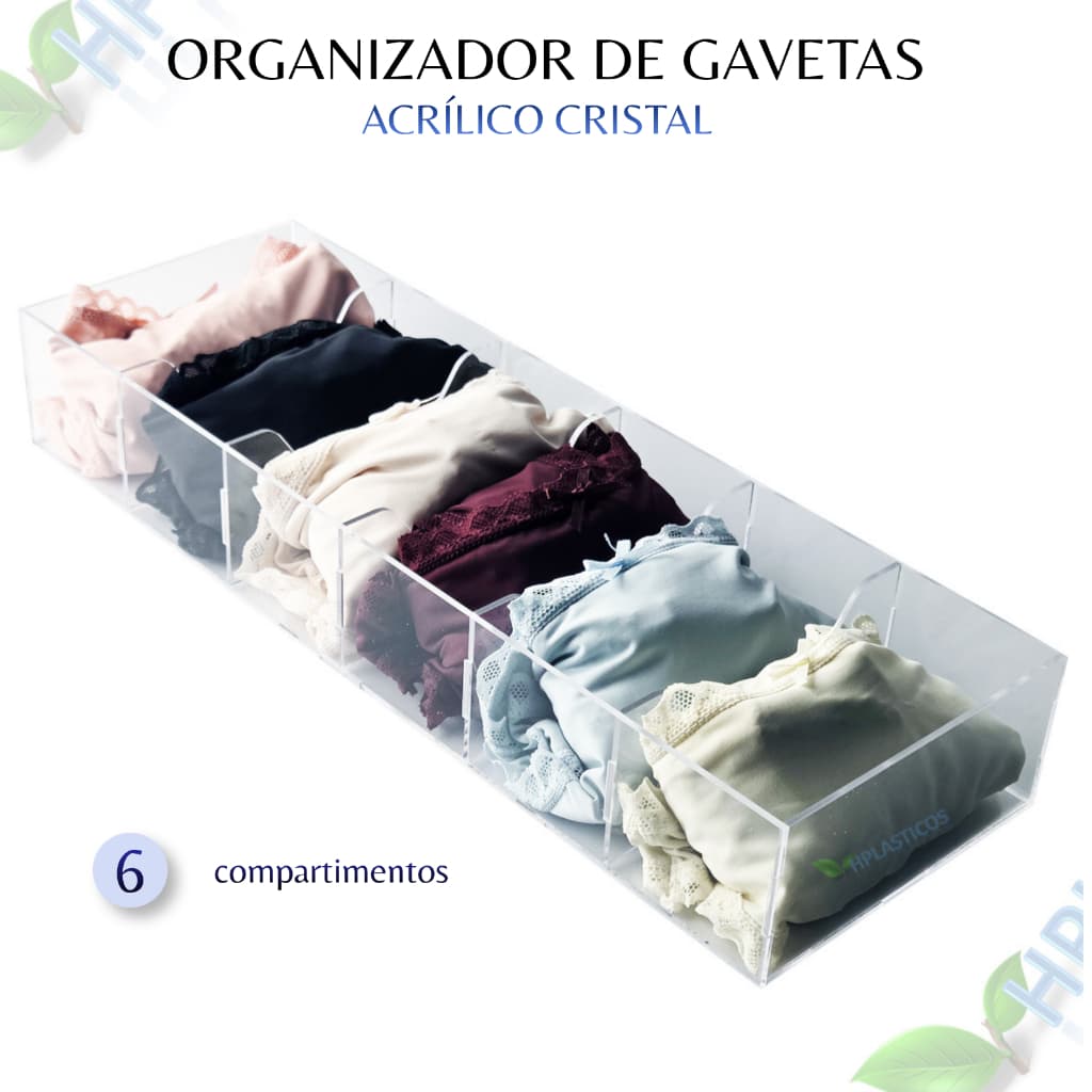 ORGANIZADOR DE GAVETA COM 6 DIVISÓRIAS EM ACRÍLICO CRISTAL 35,6CM ORIGINAL MULTIUSO PREMIUM