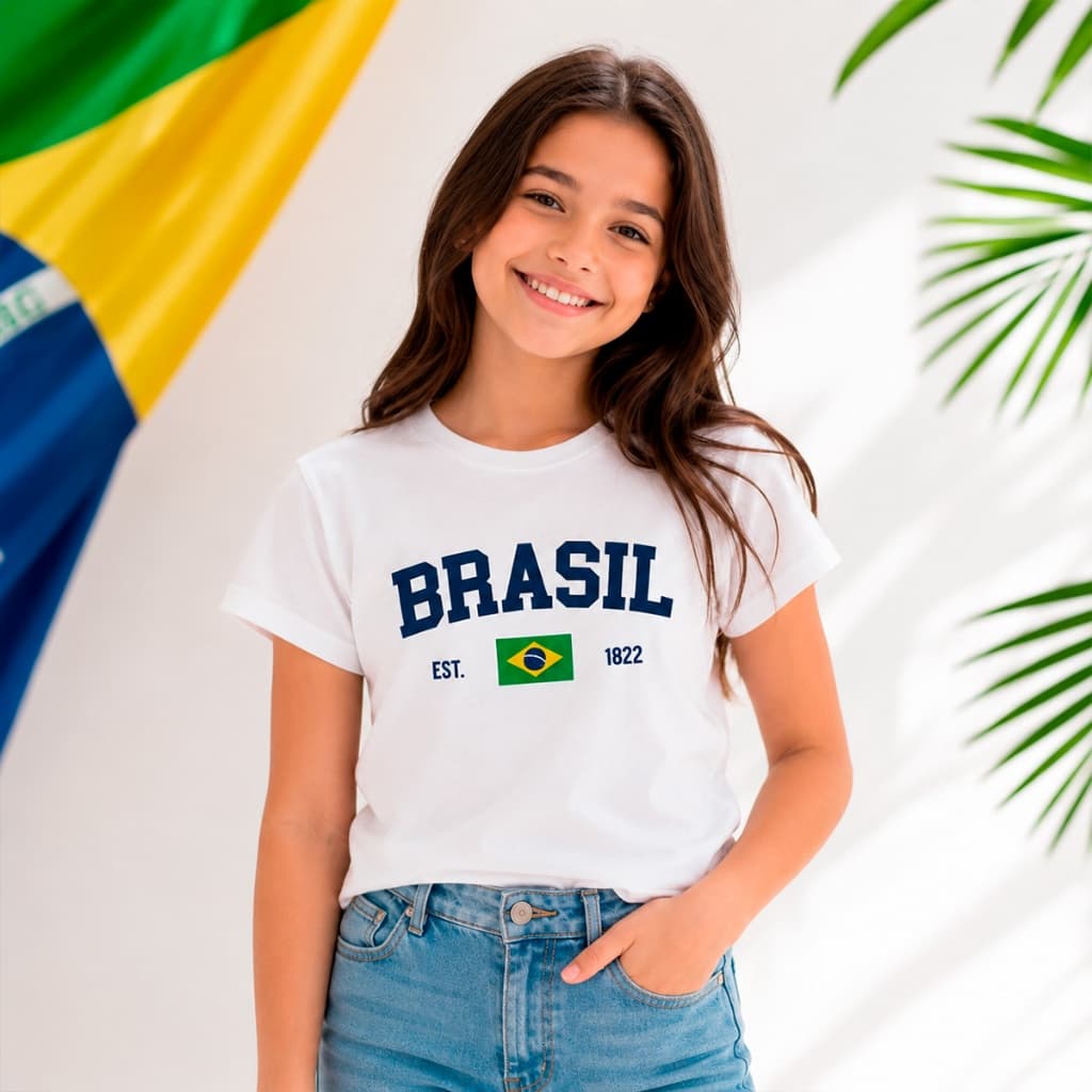 Camiseta Juvenil Infantil Brasil Unissex 100% Algodão Copa Seleção Torcida Premium Tam 6 ao 14