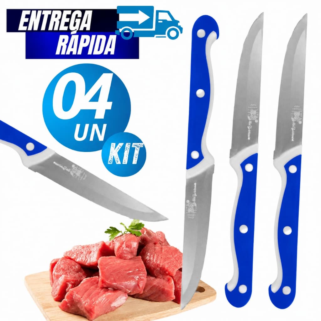 KIT 04/02 Faca de Legumes Carne Churrasco Variáveis Utilidades Linha D'Casa 5" 23cm Lâmina em Inox Premium