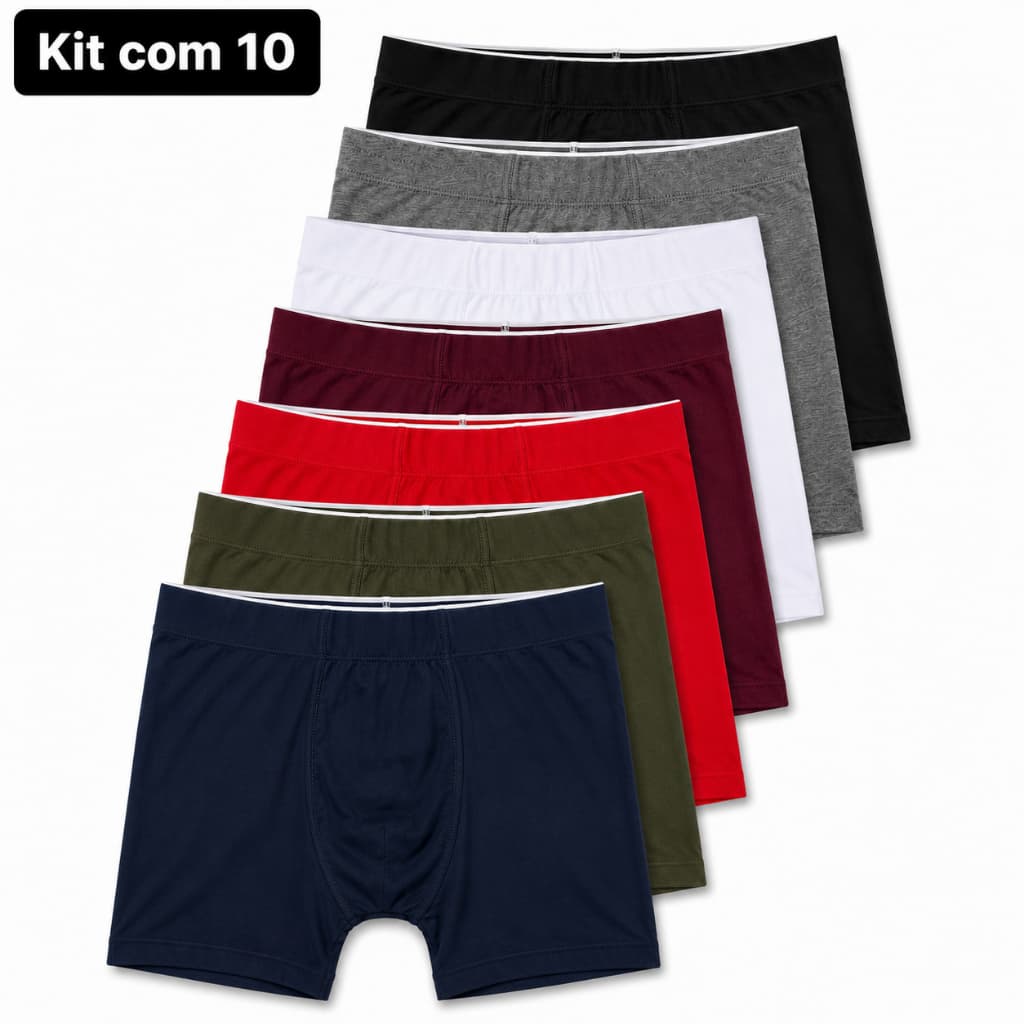 Kit 10 Cuecas Box Masculina Qualidade Premium  Forro 100% Algodão Revenda cueca boxer adulto juvenil