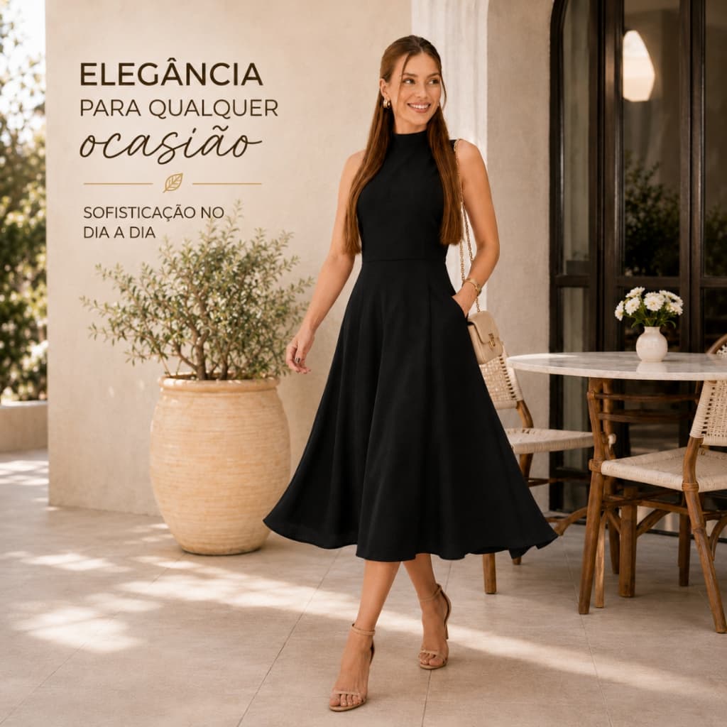 Vestido Feminino Midi Moda Evangélica Casual  Básico Linho Misto Veste do P ao GG