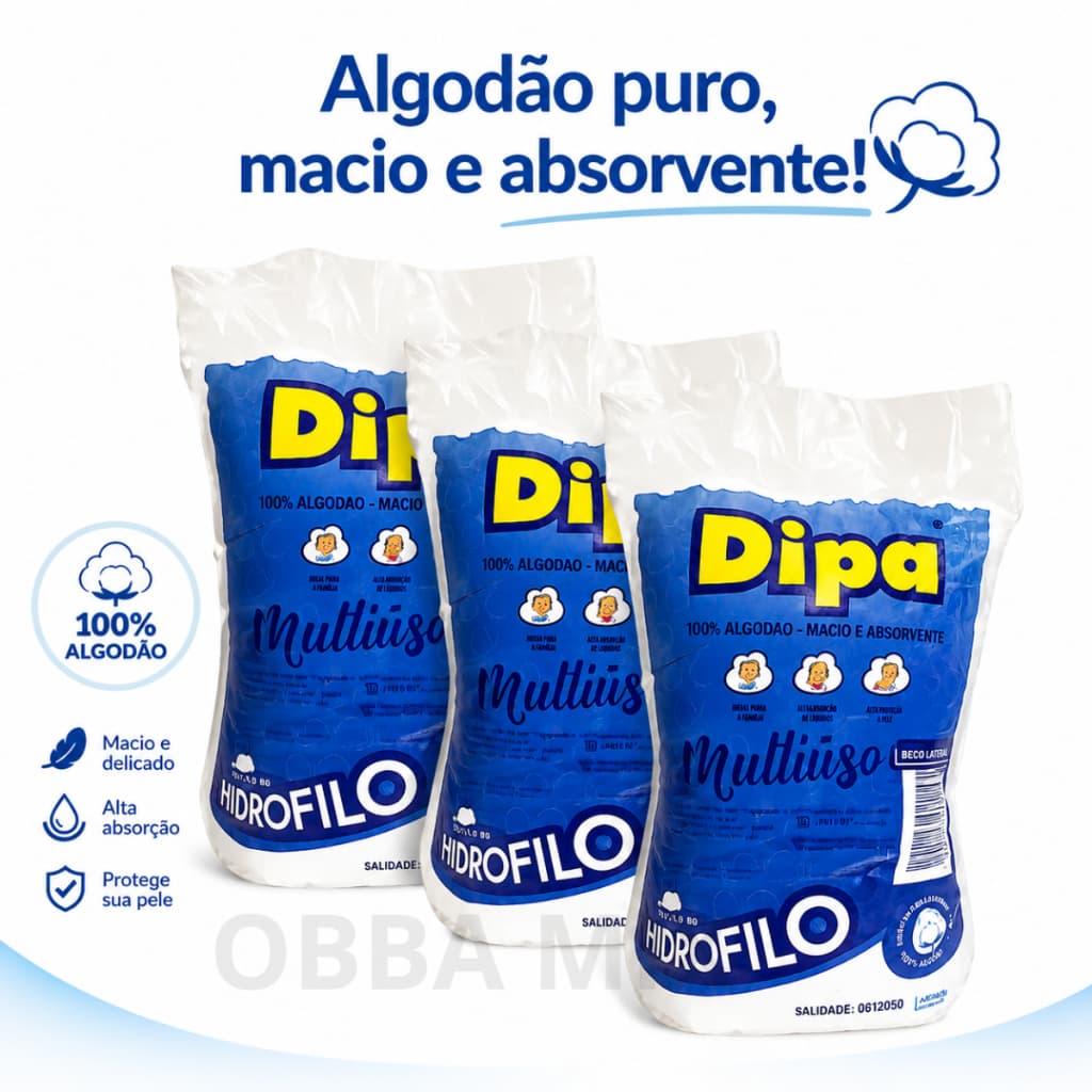💙KIT 3x Algodão Hidrófilo Dipa em plumas (formato solto) Multiuso – 100% Algodão Puro e Macio 25g