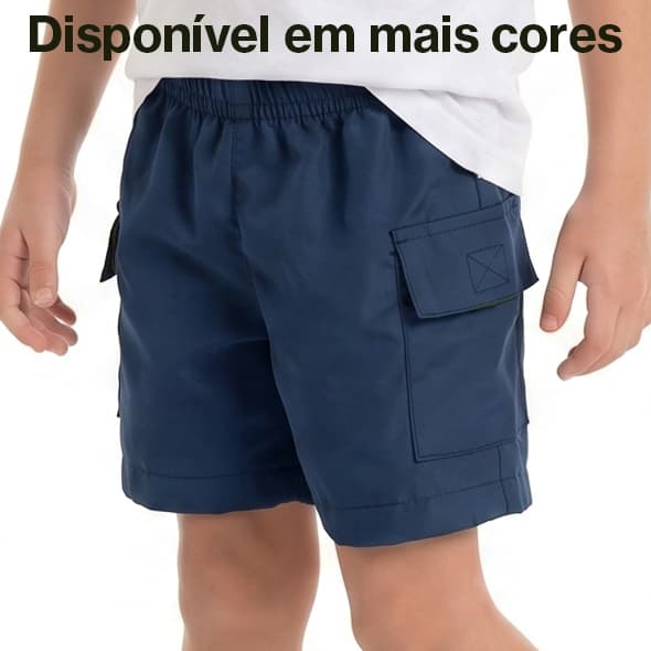 Short Infantil Tactel Cargo Menino Bolsos com Velcro Microfibra