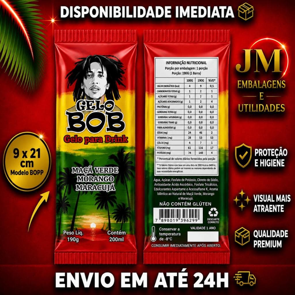 Embalagem para Gelo Saborizado (Bob) - 250 Embalagens Bopp  9 x 21 Saco Higienico Externo