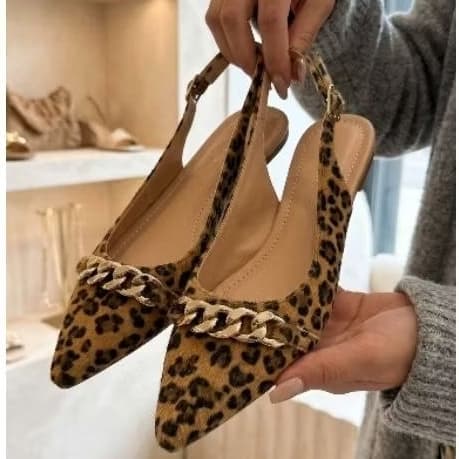 Slingback Feminino Corrente Luxo Casual Sapatilha Feminina Aberta Confort Elegante Moda Lançamento.