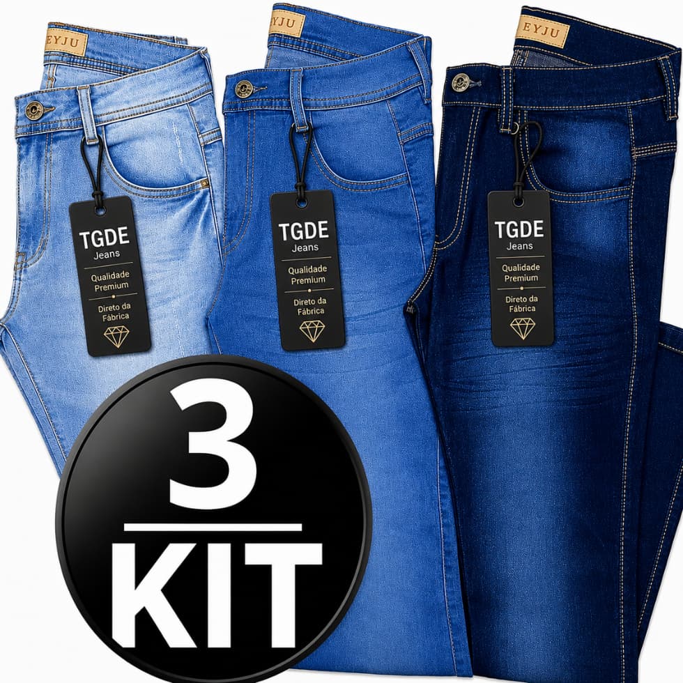 Kit 3 Calças Jeans Masculina Slim Skinny Original com Elastano Qualidade Premium Calça Jeans Skinny