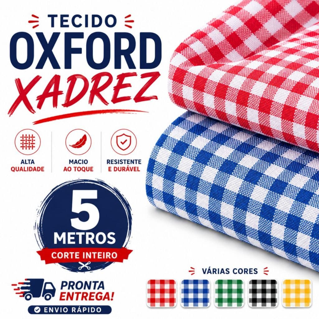 Tecido Oxford Xadrez Listras Pequenas Macio 5 Metros Lindas Cores
