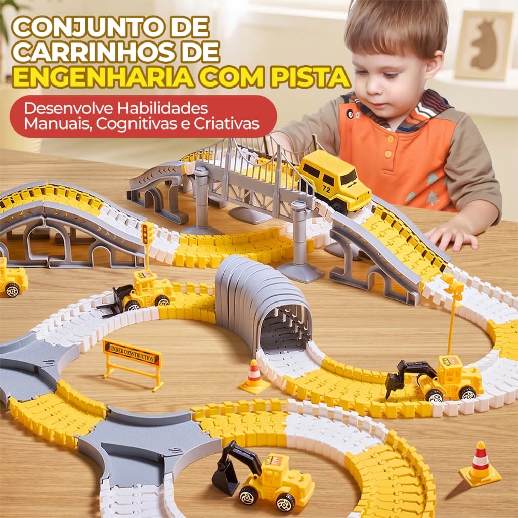 Pista de Carrinhos Infantil 98/180/345 Peças DIY Flexível com Carrinho Brinquedo Educativo