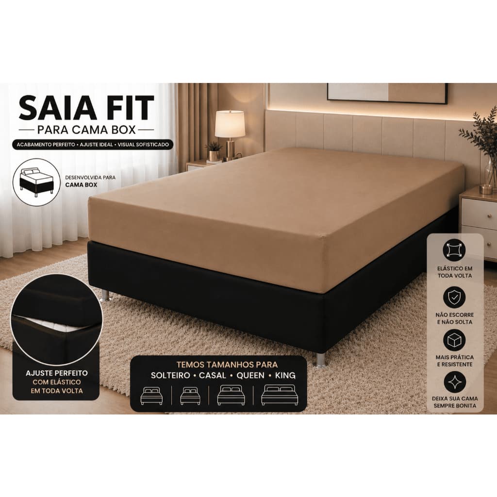 Saia Para Cama Box Casal Padrão Malha Gel Com Elástico Cobre Box
