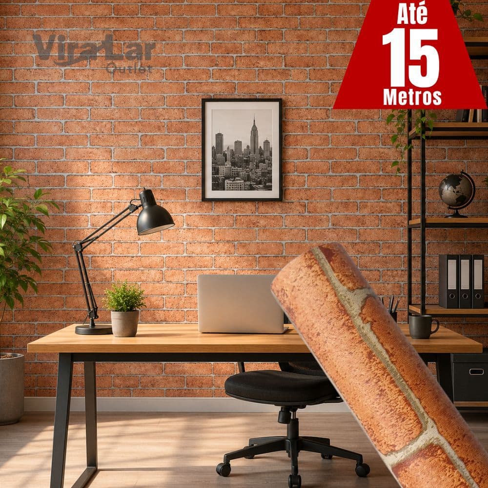 Papel de Parede Premium Rolo 5 Metros Autoadesivo Tijolinho Rústico Sala Quarto 5m x 45cm