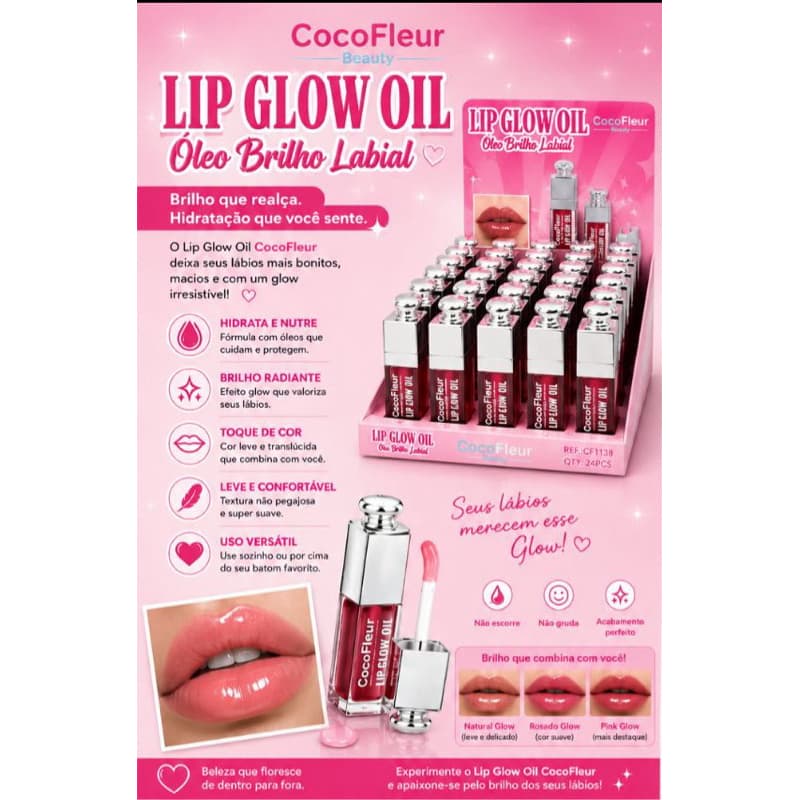 Lip oil Glow Hidratante com gliter coco fleur Beauty