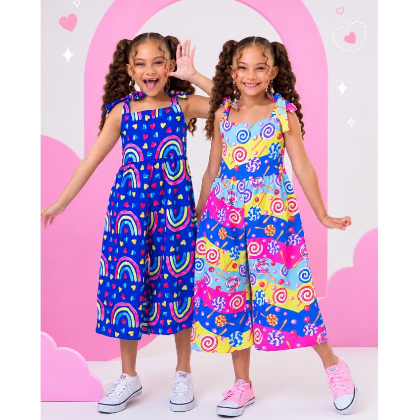 Macacão Menina Juvenil Colorido Tecido Leve Sedinha Moda Infantil Feminina 04 a 12 anos Blogueirinha