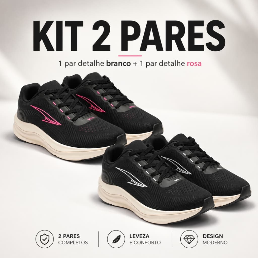 Kit 2 Pares Tênis Esportivo Casual Leve Respirável Academia Treino Unissex