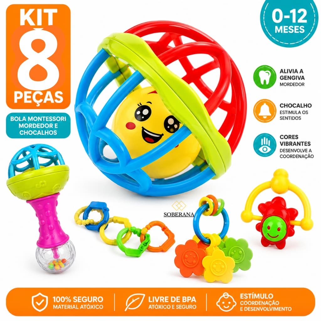 Mordedor Silicone Macio Chocalho Seguro Infantil Interativo Colorido