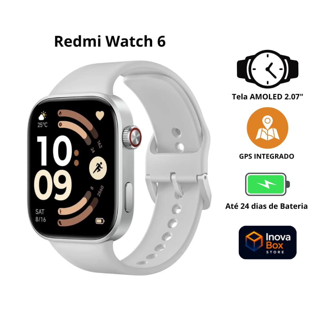 Relógio Smartwatch Redmi Watch 6 |Tela AMOLED 2.07" | GPS Integrado | Bluetooth Chamadas | 5ATM | até 24 dias de Bateria