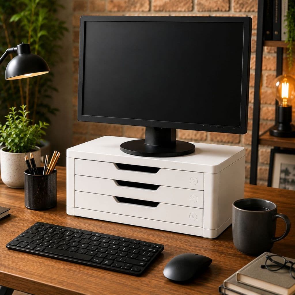 Suporte Para Monitor Mesa 3 Gavetas Ergonômico Escritório