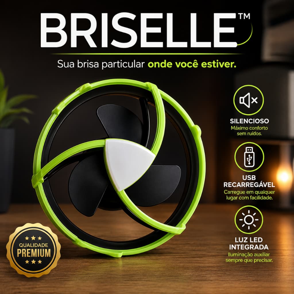 Ventilador Portátil USB Recarregável Silencioso Com Luz LED Mini Ventilador De Mesa Briselle