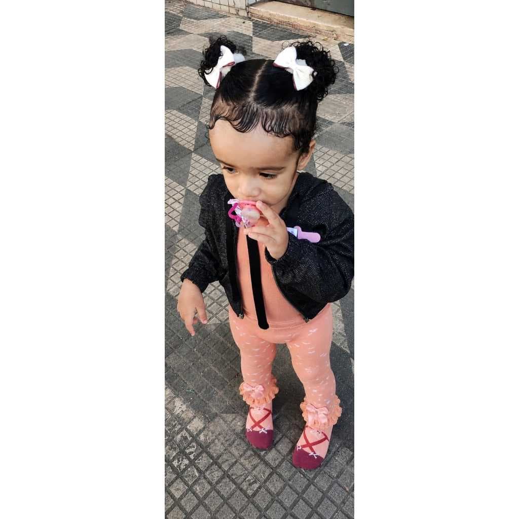 Meia Calça  PRINCEÇA Infantil Laço menina estampada colorida pra outono ou inverno