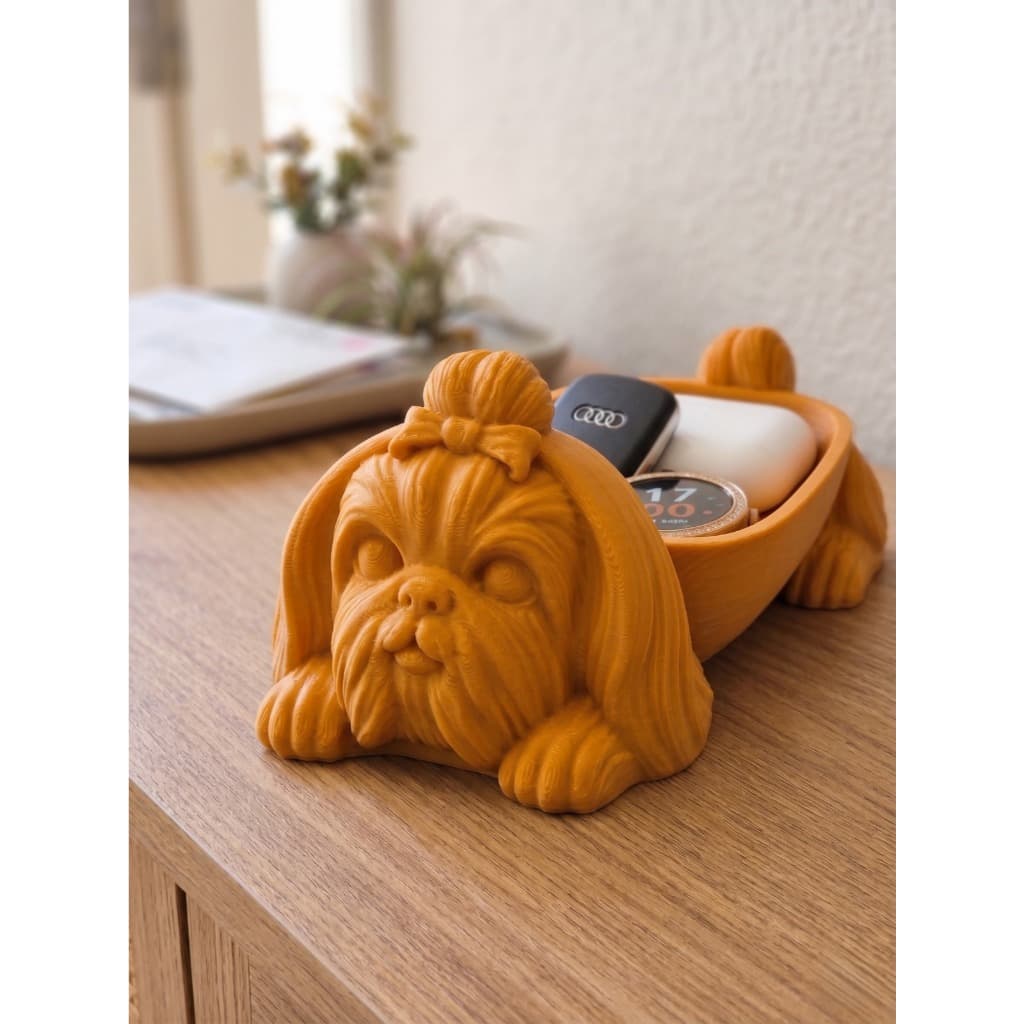 Porta Objetos Cachorro Shih Tzu Organizador de Mesa Porta Chaves Joias Relógios e Fones Decorativo
