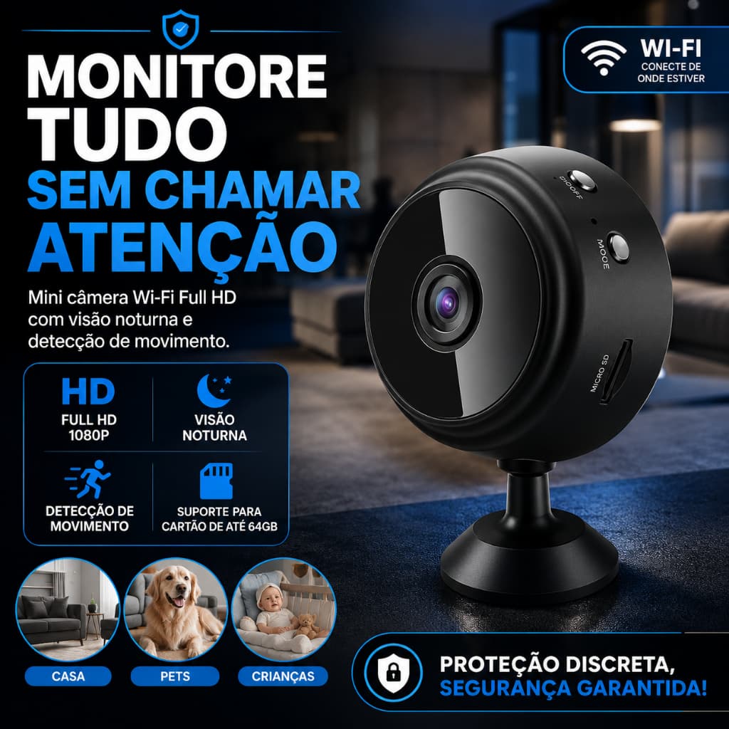 Mini Câmera Espiã WiFi A9 Full HD 1080p Detecção de Movimento Visão Noturna Mini Câmera
