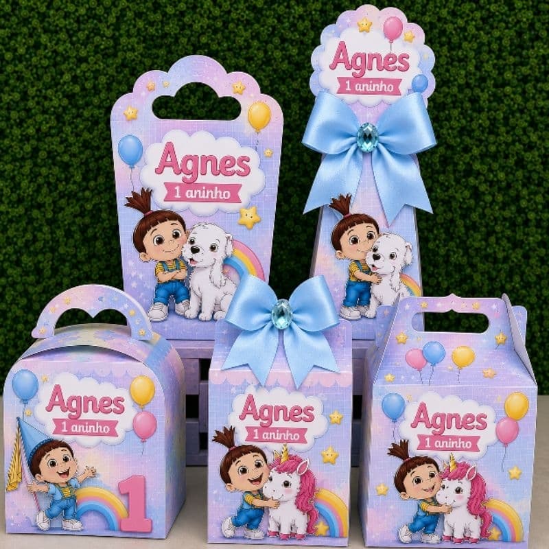 PEGUE E MONTE - Kit Festa Caixinhas Personalizadas|Tema Agnes Fluffy Meu Malvado Favorito | Lembrancinha Festa Infantil