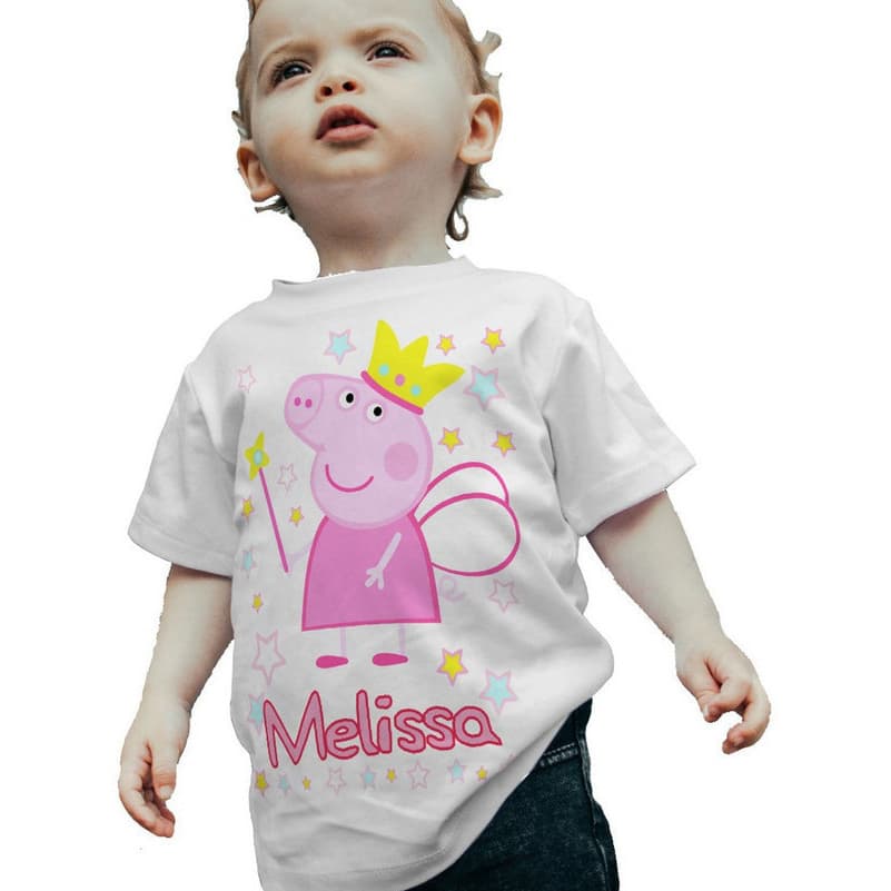 Camiseta Infantil Camisa Peppa Pig Rosa Com Nome Estrelas