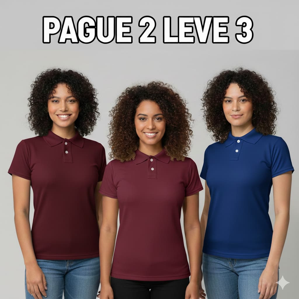 Kit 3 Camisas Polo Baby Look Feminina Piquet Manga Curta Gola Botão