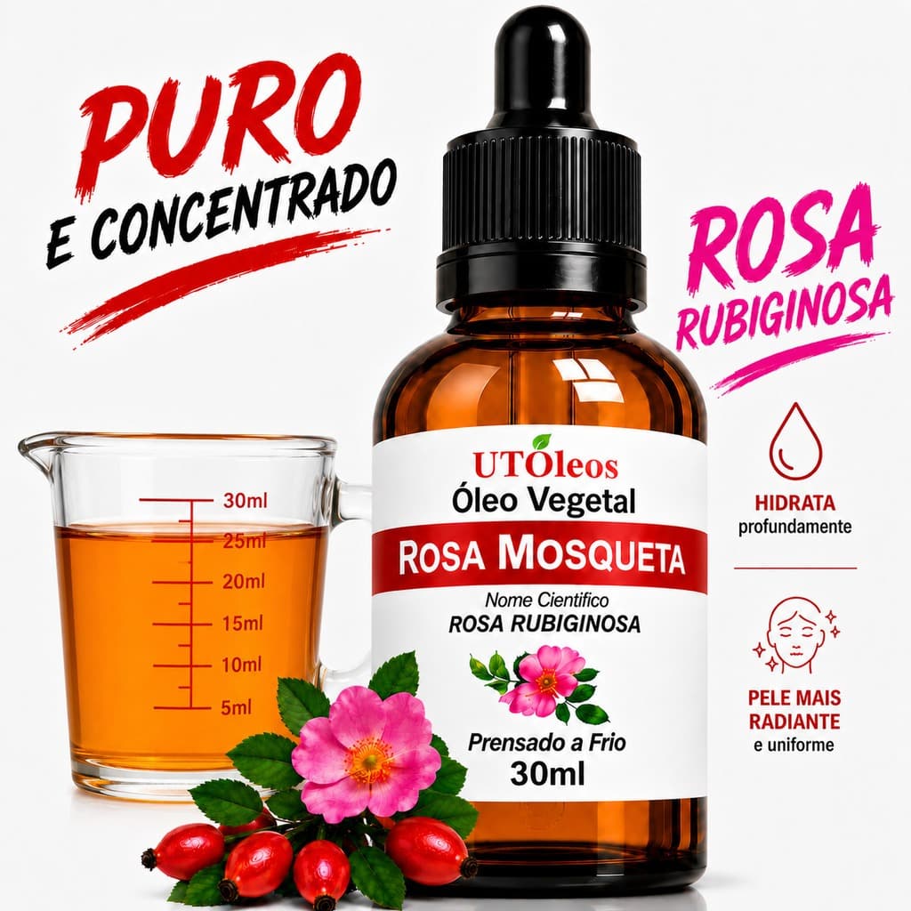 Óleo de Rosa Mosqueta Rubiginosa Puro 30ml Original Facial Corporal Hidratante Rosto Cabelo Unha