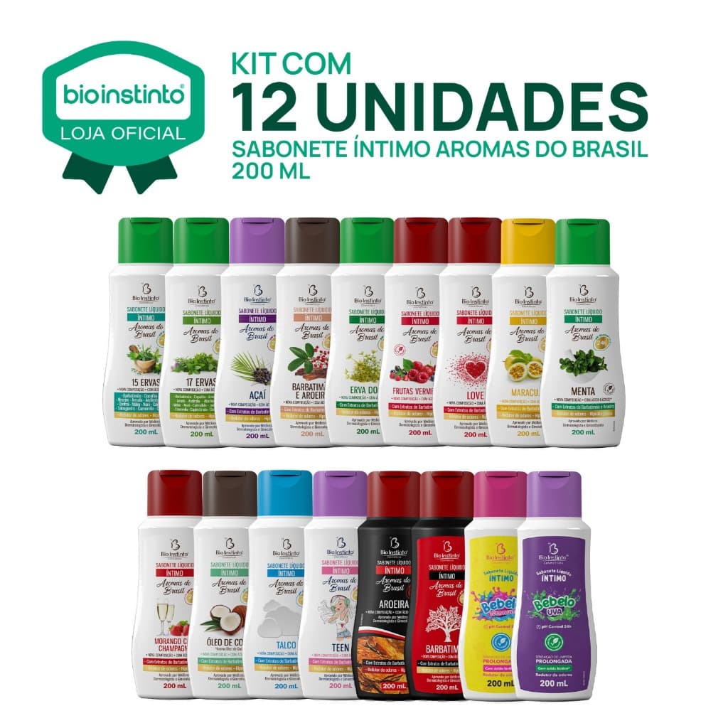 12 SABONETES AROMAS DO BRASIL 200ml Íntimo Bio Instinto Higiene Feminina Natural Proteção Banho
