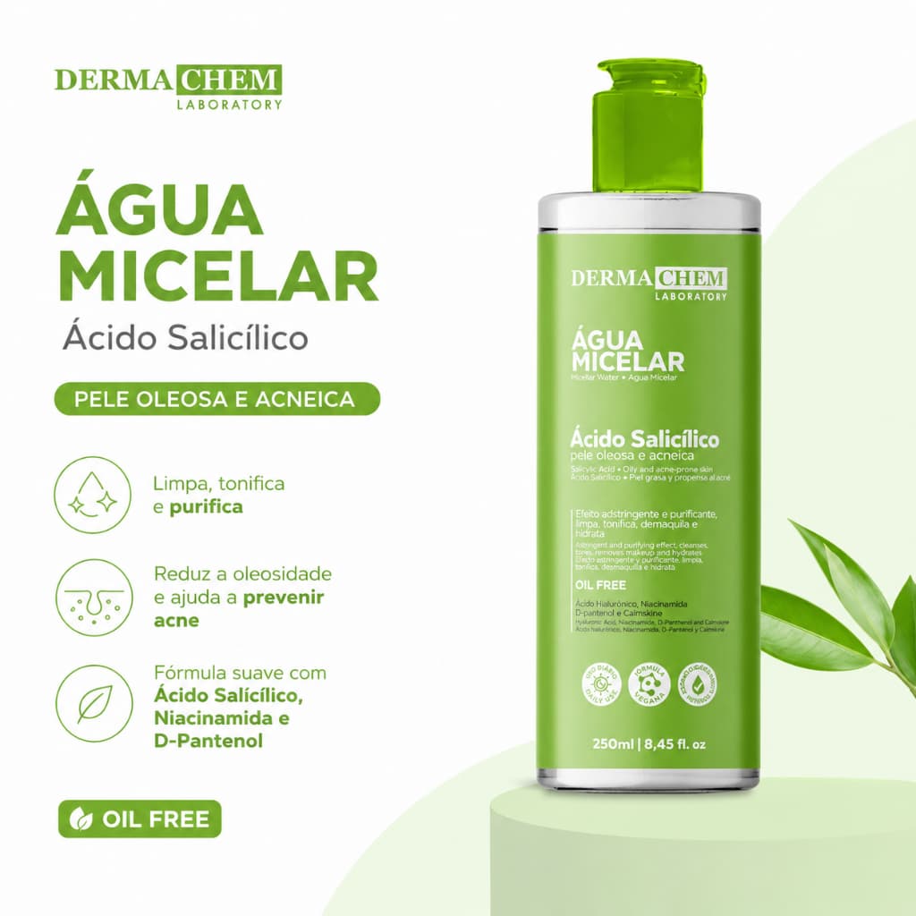 Água Micelar Ácido Salicílico Dermachem 250ml Limpeza para Pele Oleosa
