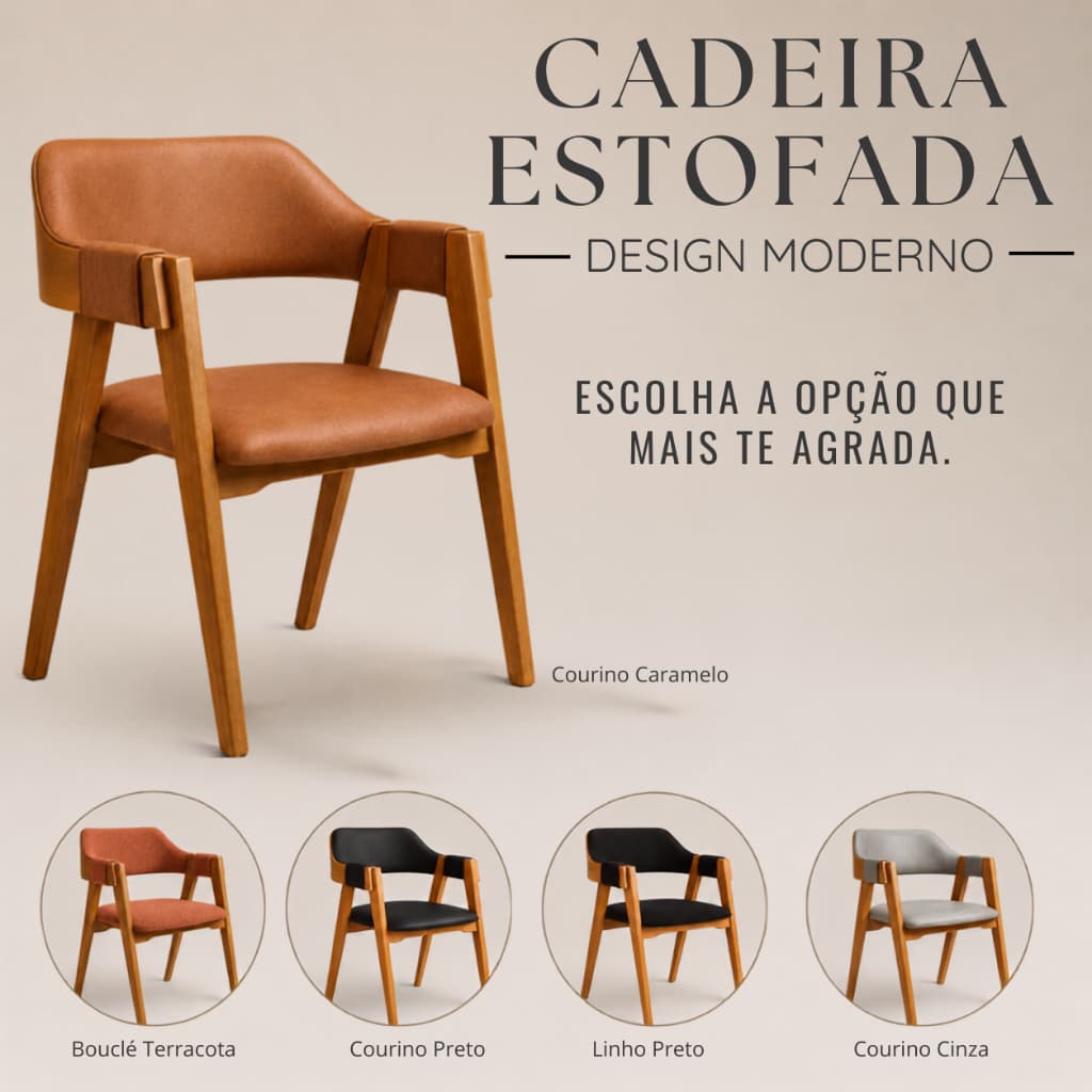 Cadeira Estofada Com Braço Madeira Maciça Moderna Sala Jantar Escritório- Anatômica- Varias Cores
